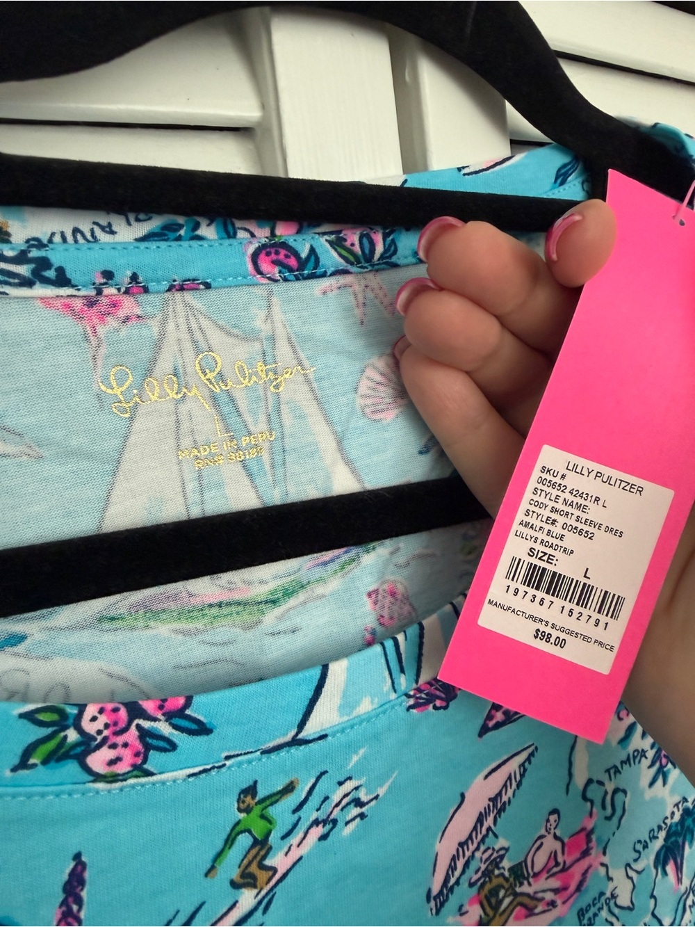 Lilly Pulitzer Amalfi Blue Lillys Roadtrip Print T-Shirt Dress Size L - Picture 5 of 5